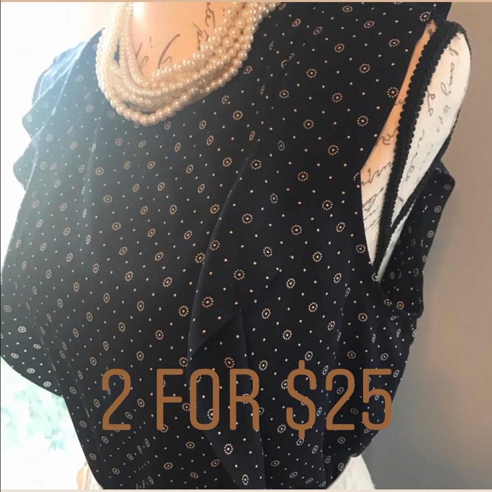 Flowing ruffle Ann Taylor navy blouse